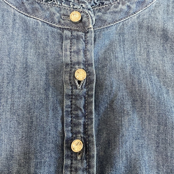 Talbots 1X denim shirt with ruffles and diamond like buttons. - Picture 6 of 10